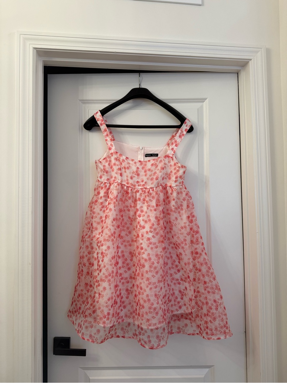 SHEIN Pink and White Floral Chiffon Dress